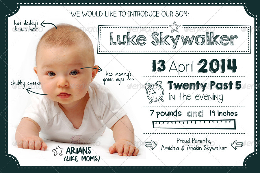 Doodle Baby Announcement Card, Print Templates GraphicRiver